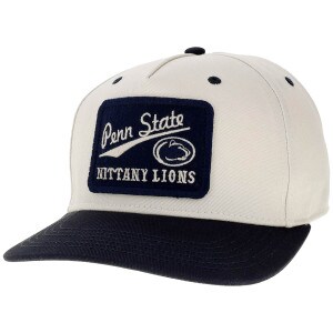 light khaki hat with navy brim and embroidered Penn State Nittany Lions heritage patch